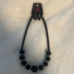 Paparazzi Black Beaded Necklace and Earring Set
